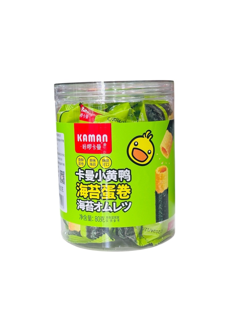 KM Nori Flav Biscuits Can 80g 卡曼小黄鸭海苔蛋卷 （罐装）